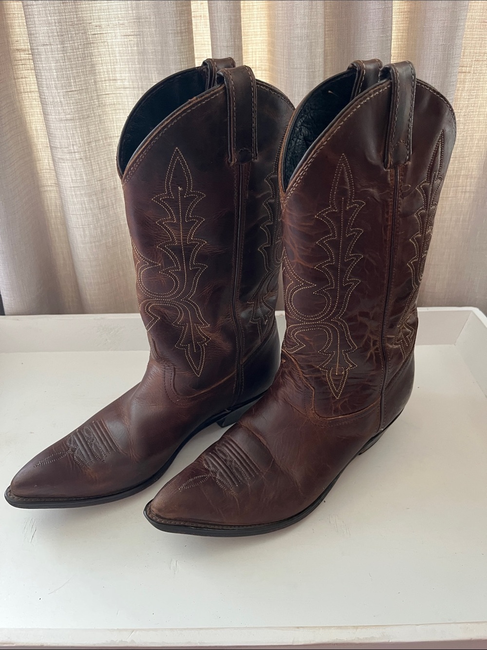 Vintage Code West Brown Cowboy Boots Embossed Leather Men’s Size 11.5